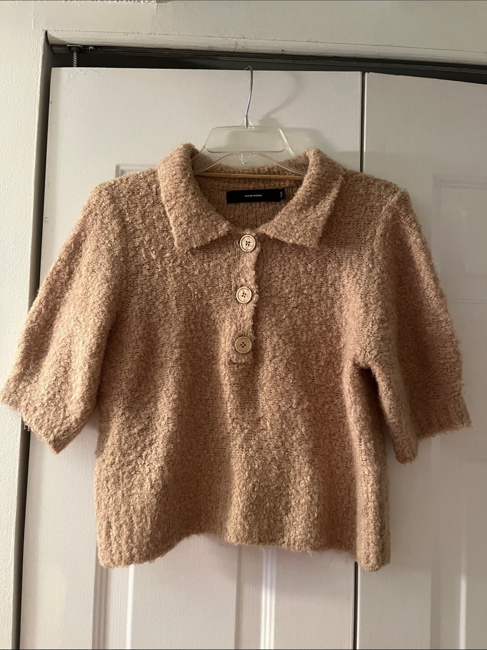Vero Moda Tan Textured Button-Front Knit Polo